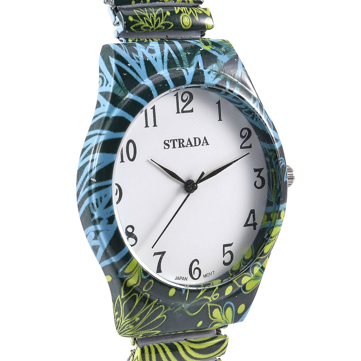 Strada Japanese Movement Water Resistant Bohemian Print Pattern Stretch Bracelet Watch in Stainless Steel Strap (48mm) image number 3