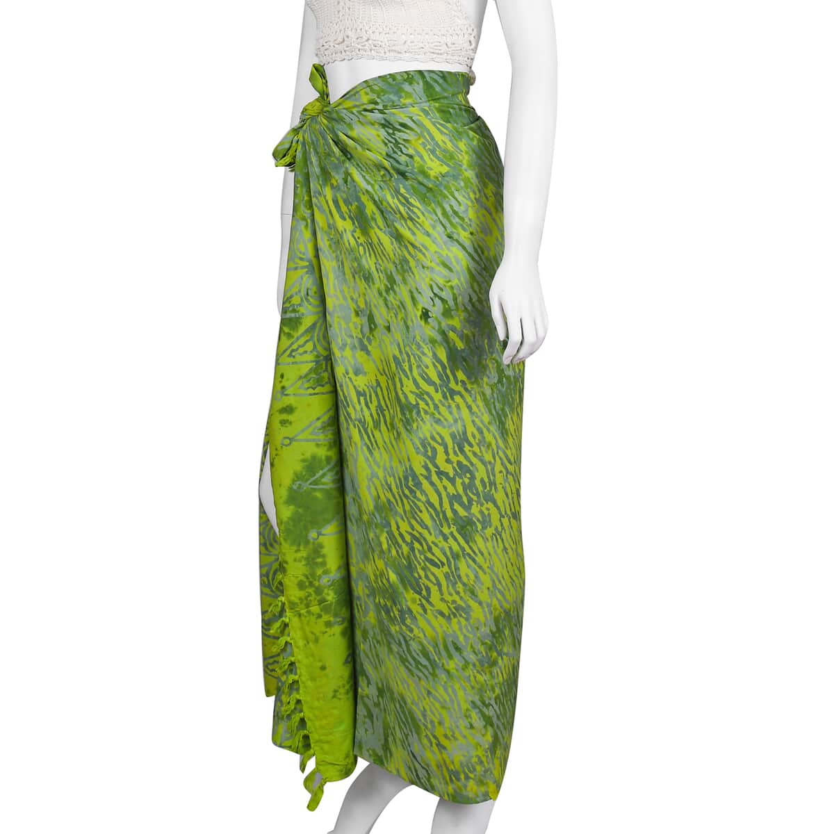Handmade Green Stripe Motif Pattern 100% Rayon Sarong image number 3