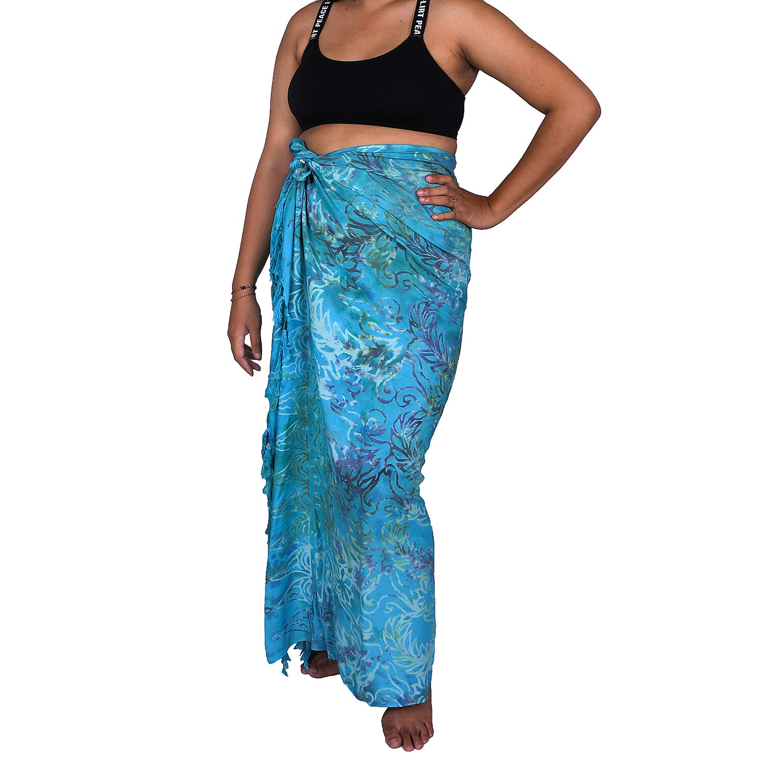 Handmade Turquoise Leaf Motif Pattern 100% Rayon Sarong