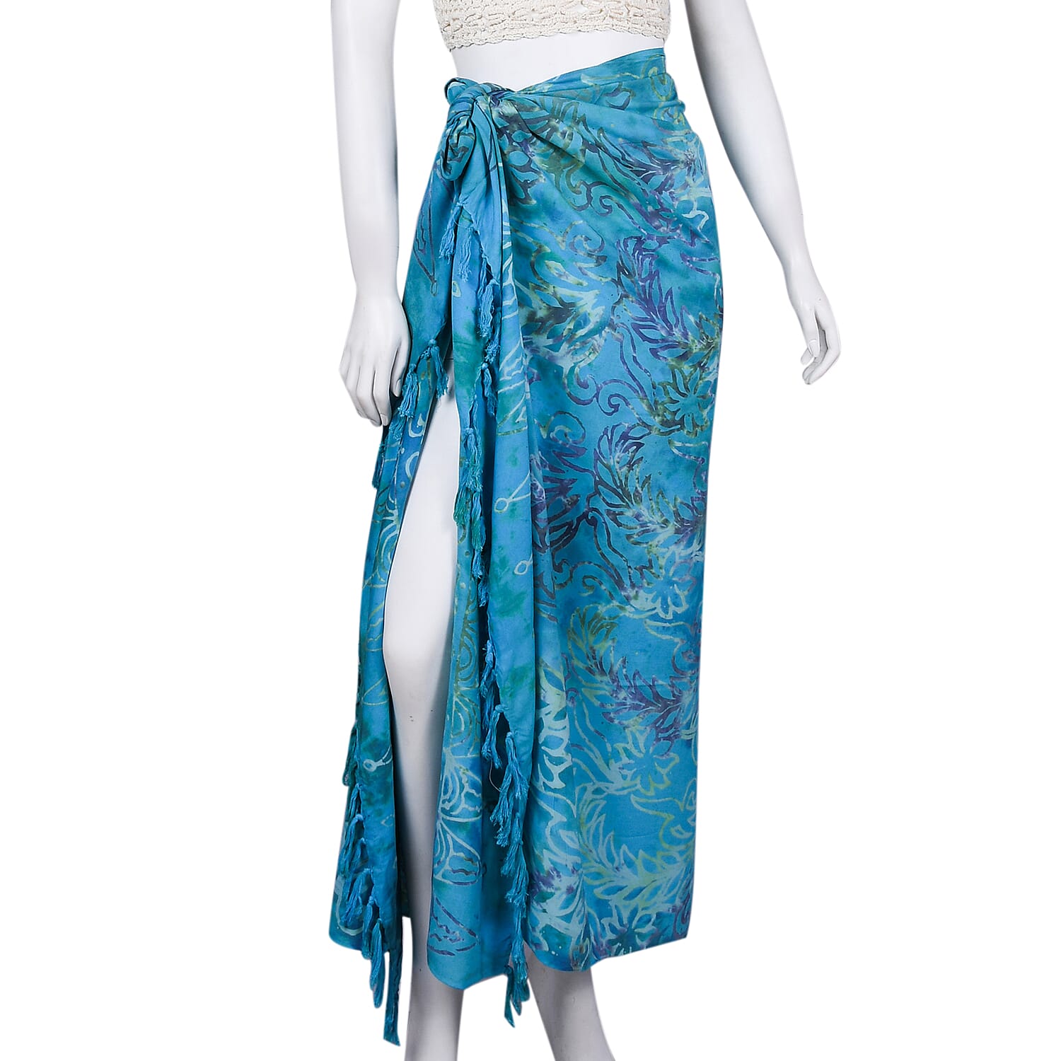 Handmade Turquoise Leaf Motif Pattern 100% Rayon Sarong