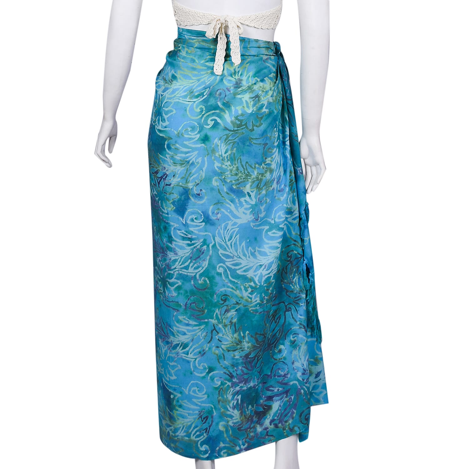 Handmade Turquoise Leaf Motif Pattern 100% Rayon Sarong