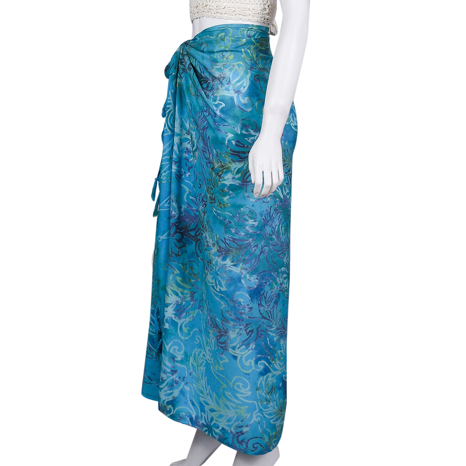 Handmade Turquoise Leaf Motif Pattern 100% Rayon Sarong