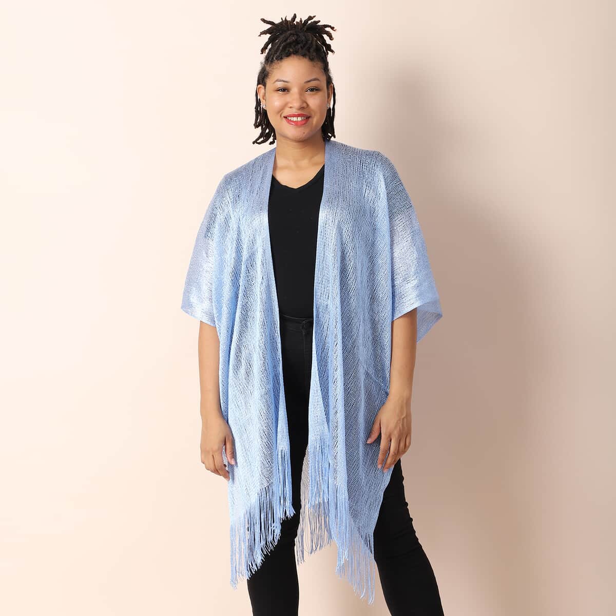 JOVIE Blue Lurex Kimono with Tassel image number 0
