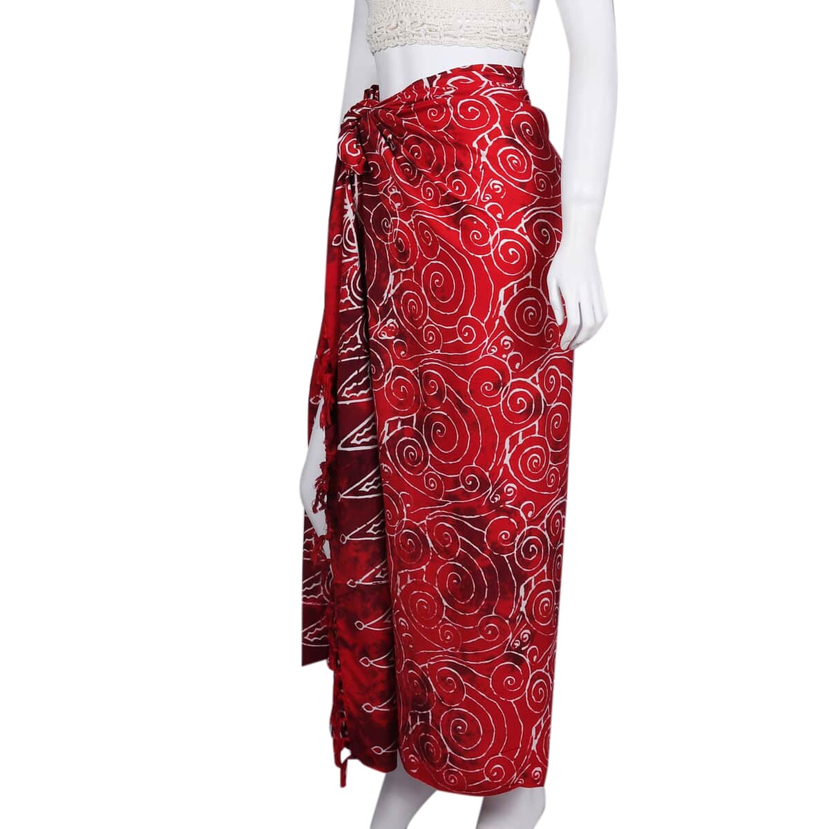 Handmade Red Spiral Motif Pattern 100% Rayon Sarong image number 3