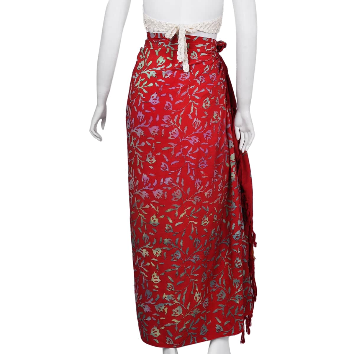 Handmade Red Floral Motif Pattern 100% Rayon Sarong image number 2