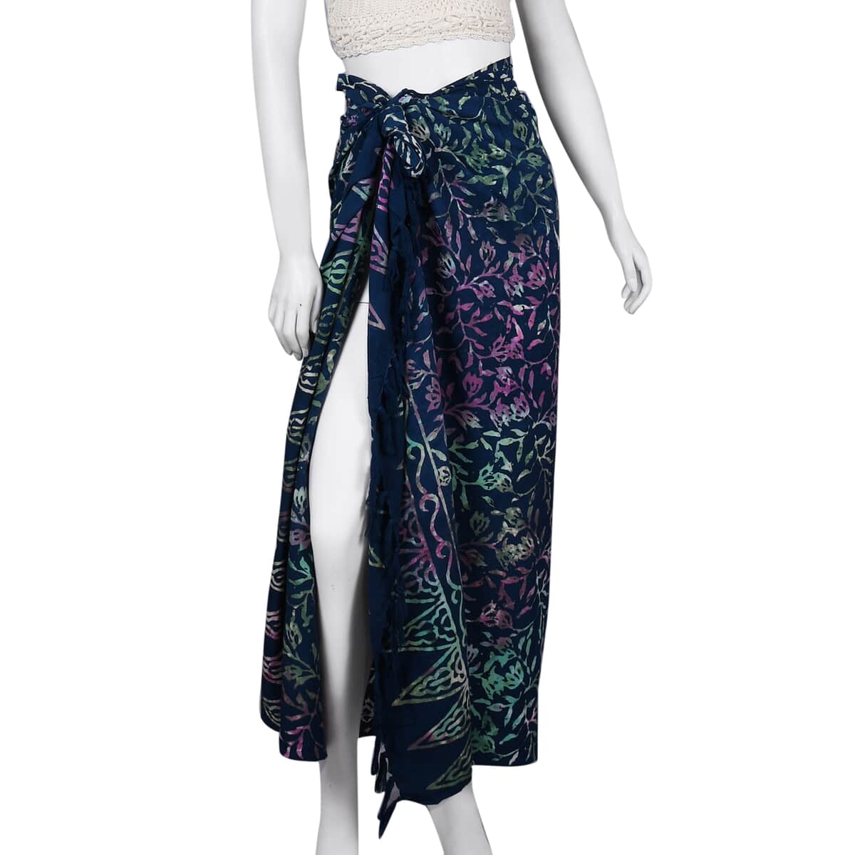 Handmade Dark Grey Floral Motif Pattern 100% Rayon Sarong | Women's Saron Wrap | Sarong Skirt | Beach Sarong Cover Up image number 1