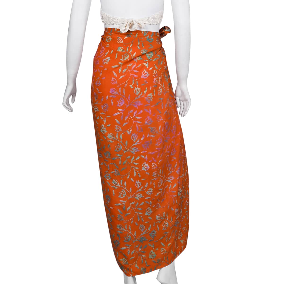 Handmade Golden Orange Floral Motif Pattern 100% Rayon Sarong | Women's Saron Wrap | Sarong Skirt | Beach Sarong Cover Up image number 2