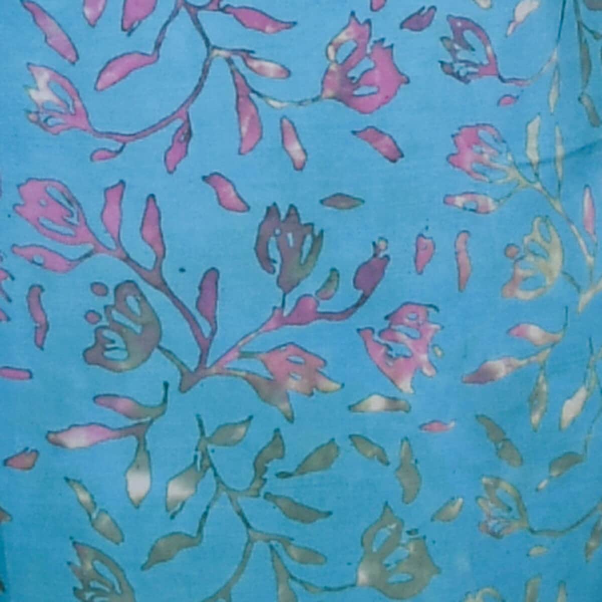 Handmade Turquoise Floral Motif Pattern 100% Rayon Sarong | Women's Saron Wrap | Sarong Skirt | Beach Sarong Cover Up image number 4