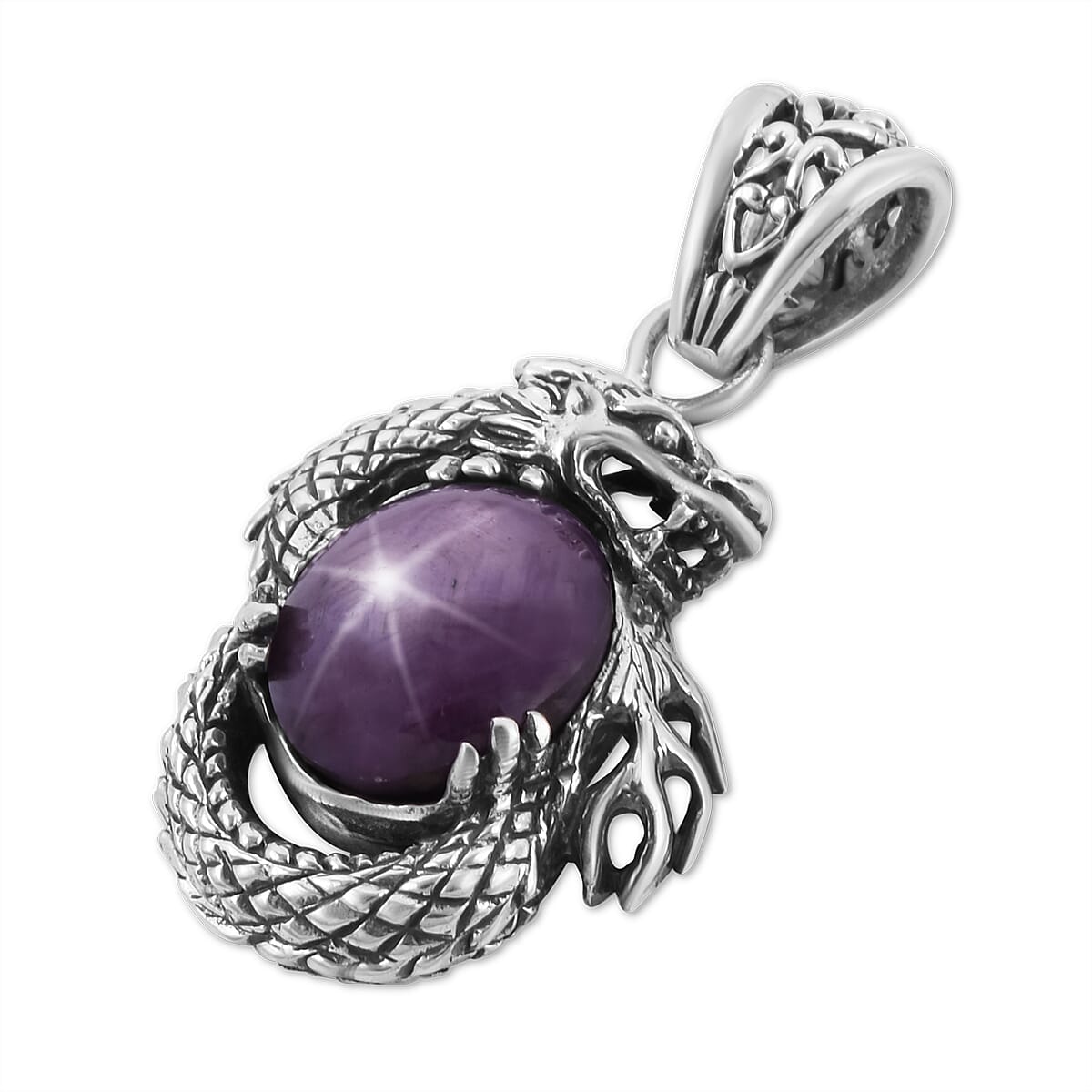 Bali Legacy Indian Star Ruby Dragon Pendant in Sterling Silver 8.50 Grams 9.00 ctw image number 3