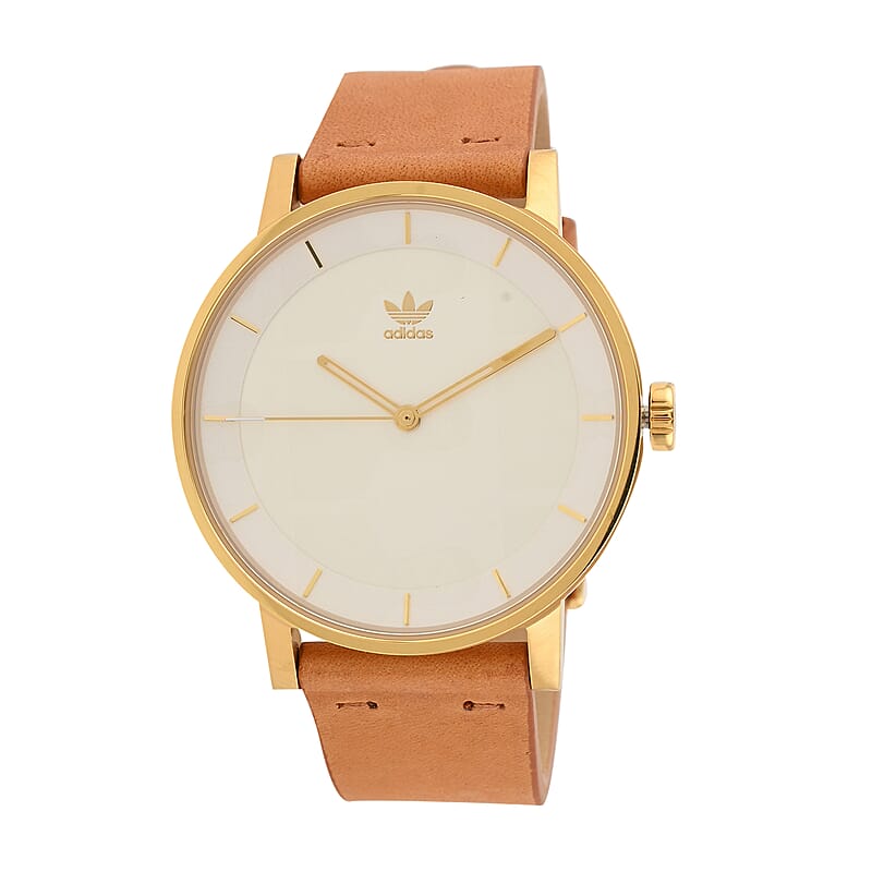 ADIDAS Japanese Movement Light Brown Genuine Leather Strap Watch in ION Plated YG Over Stainless Steel (40mm)