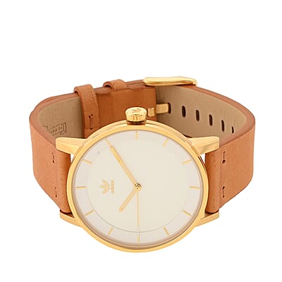ADIDAS Japanese Movement Light Brown Genuine Leather Strap Watch in ION Plated YG Over Stainless Steel (40mm)