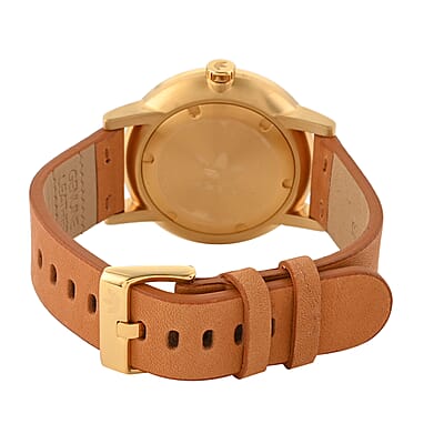 ADIDAS Japanese Movement Light Brown Genuine Leather Strap Watch in ION Plated YG Over Stainless Steel (40mm)