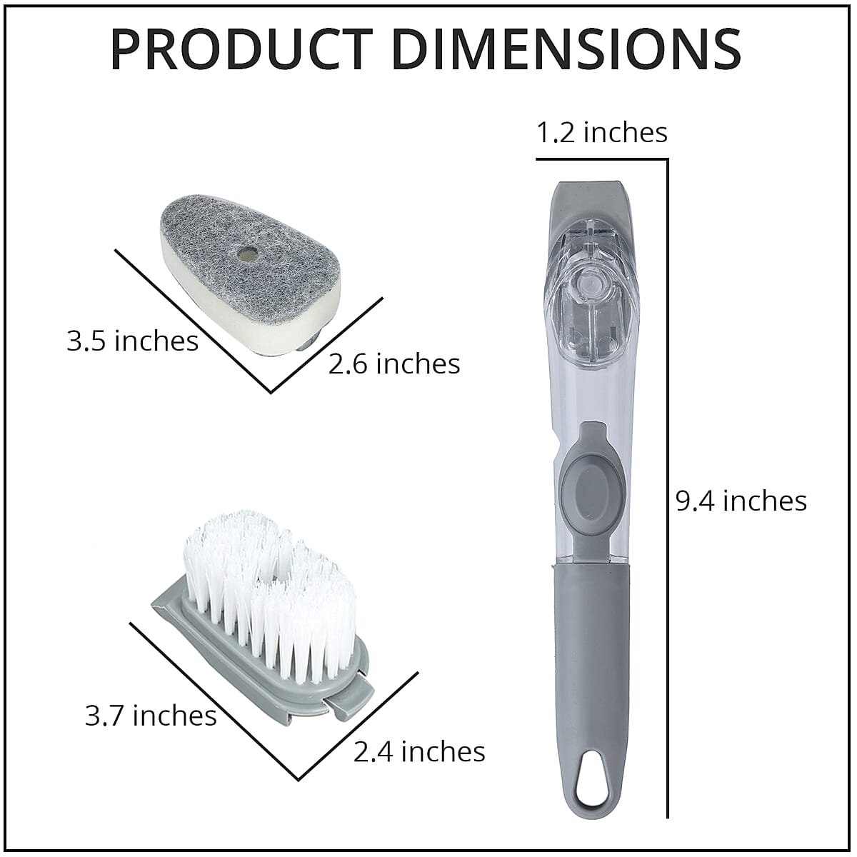 Set of 3 Cleaning Brush - Gray (Includes: 1 Handle, 1 Brush Head, 1 Sponge Head) image number 3