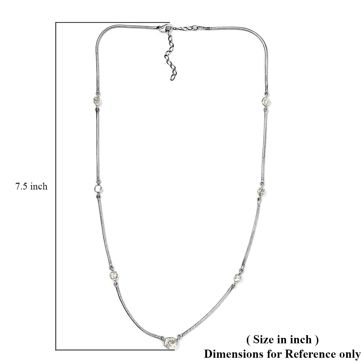 Artisan Crafted Polki Diamond Snake Chain Station Necklace 18-20 Inches in Sterling Silver 9.05 Grams 1.00 ctw image number 4