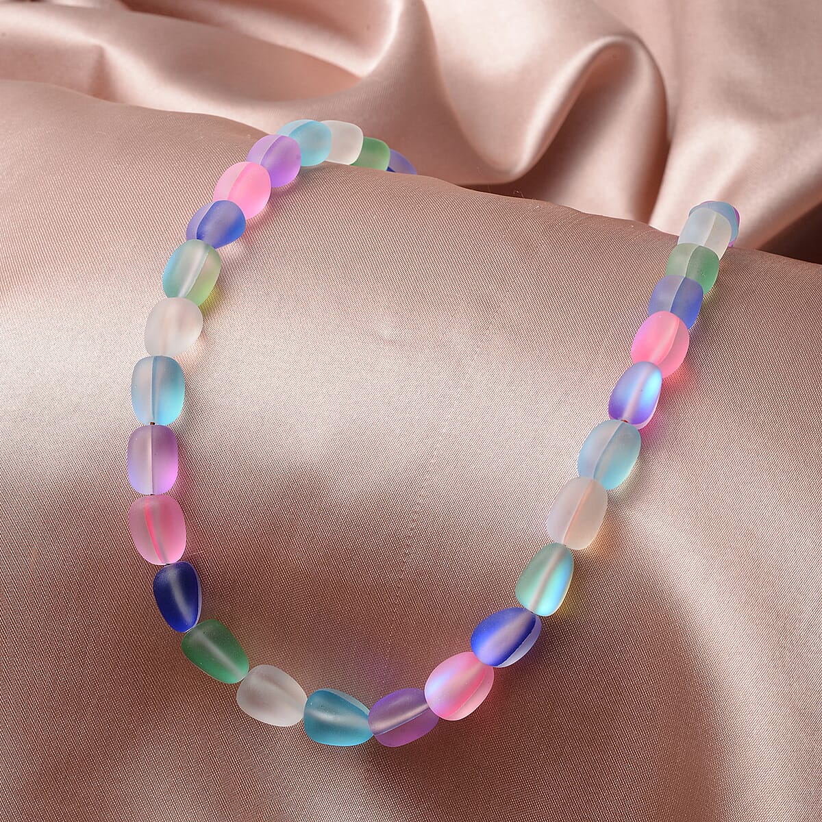 Simulated Multi Color Mystic Topaz Beaded Necklace 20 Inches in Silvertone image number 1