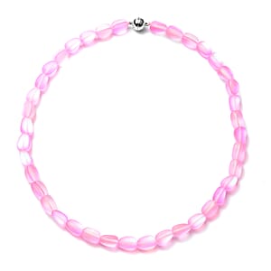Simulated Pink Mystic Topaz Beaded Necklace 20 Inches in Silvertone