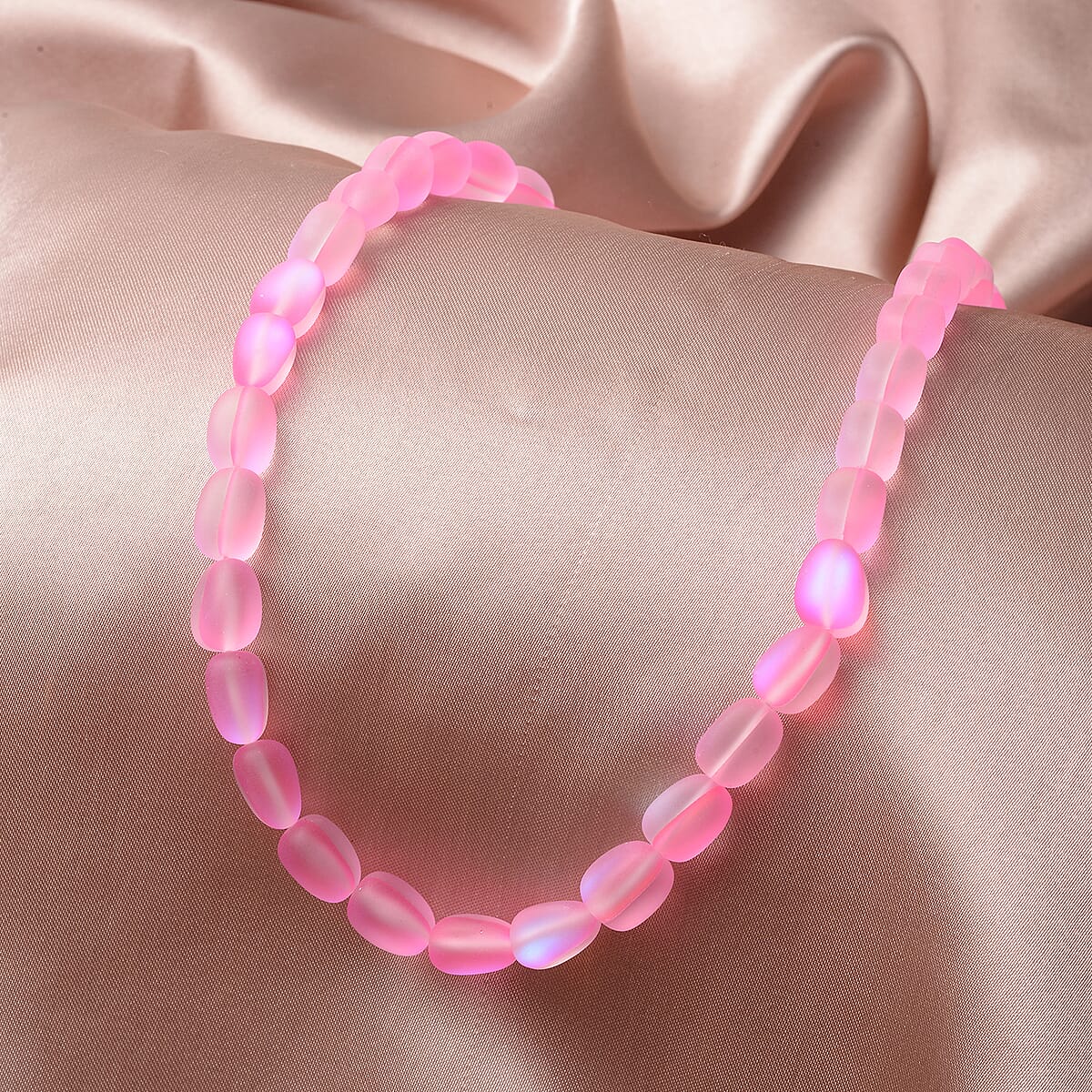 Simulated Pink Mystic Topaz Beaded Necklace 20 Inches in Silvertone image number 1