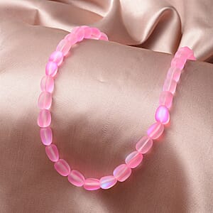 Simulated Pink Mystic Topaz Beaded Necklace 20 Inches in Silvertone