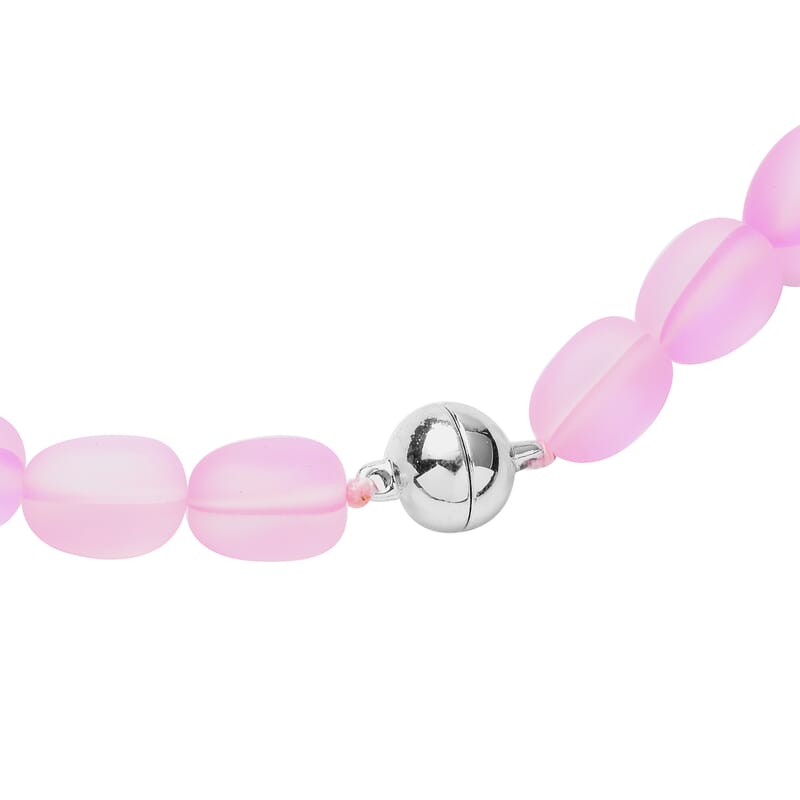 Simulated Pink Mystic Topaz Beaded Necklace 20 Inches in Silvertone