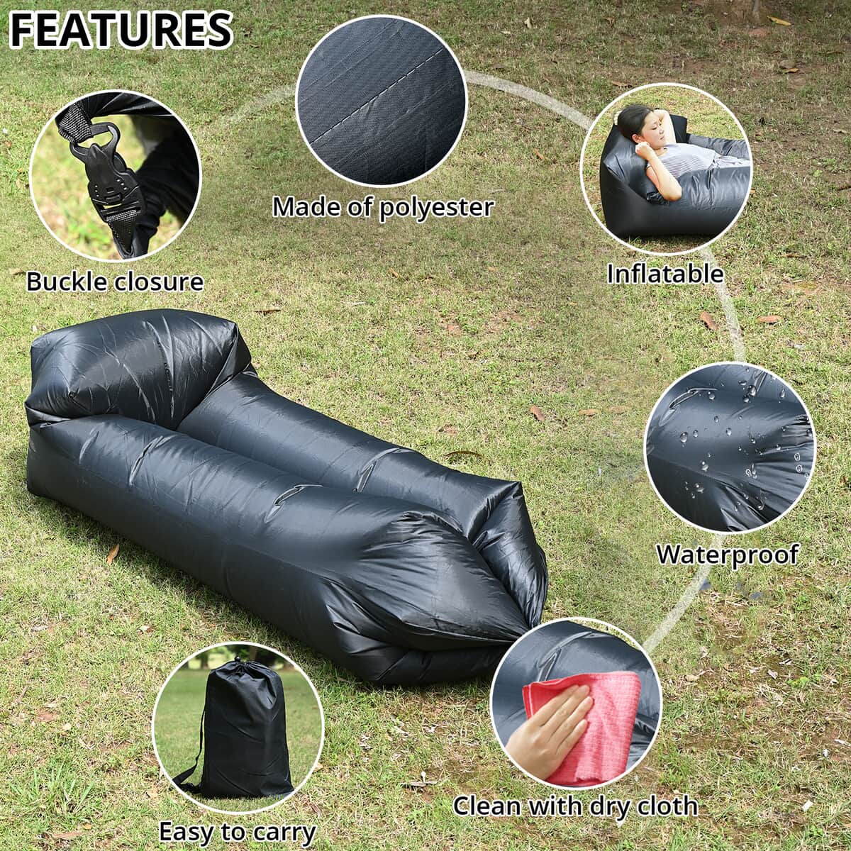 Air Sofa with Drawstring Bag -Black image number 2