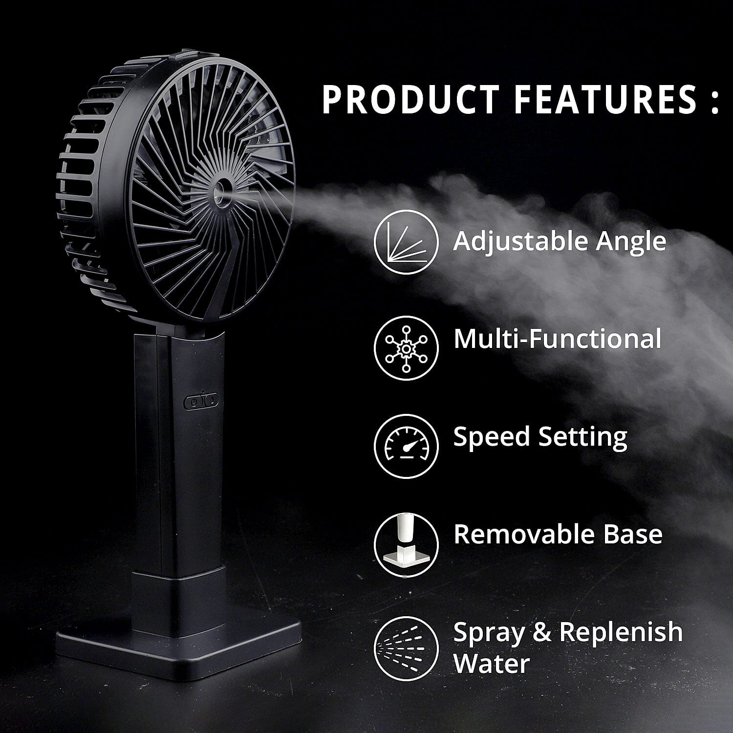 Black Spray Handheld Fan (1200mAh Battery Included)
