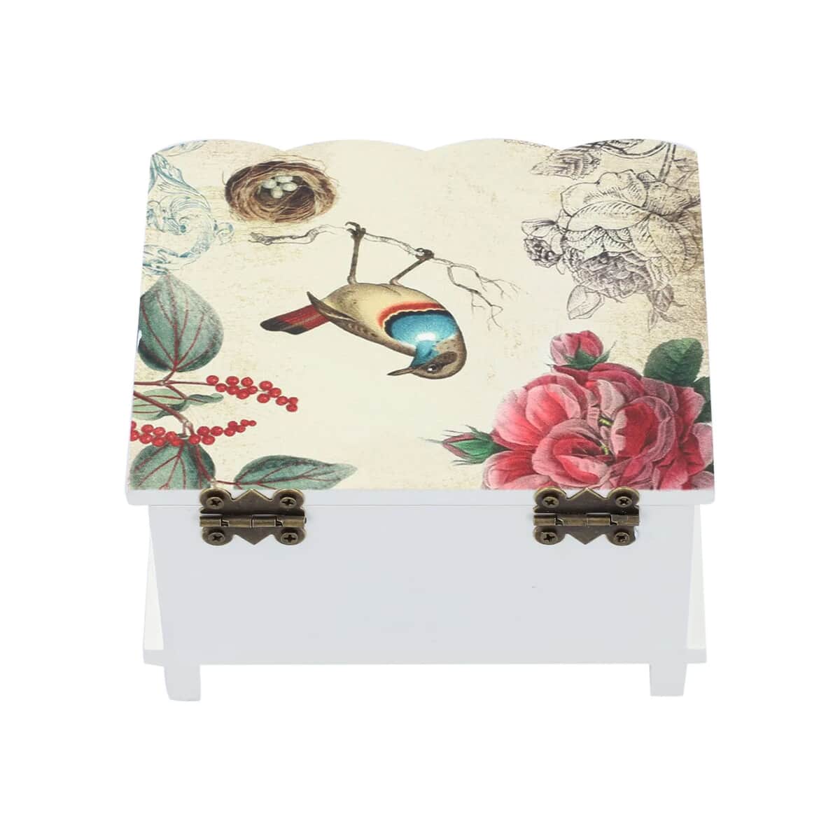 Cream Bird and Floral Pattern Musical Jewelry Box with Mirror (5.35"x4.50"x3.15") image number 5