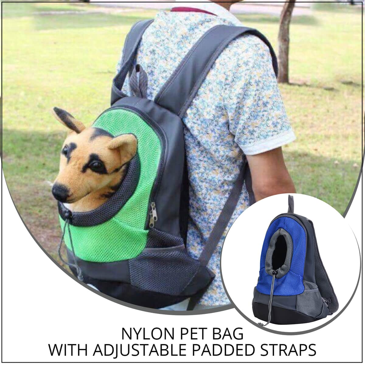 Blue and Grey Nylon Pet Bag (15.74"x12.6"x6.3") with Adjustable Padded Straps image number 1