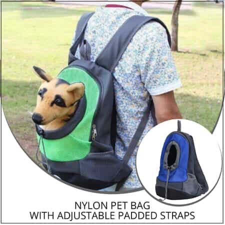 Blue and Grey Nylon Pet Bag (15.74"x12.6"x6.3") with Adjustable Padded Straps image number 1