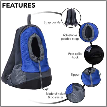 Blue and Grey Nylon Pet Bag (15.74"x12.6"x6.3") with Adjustable Padded Straps image number 2