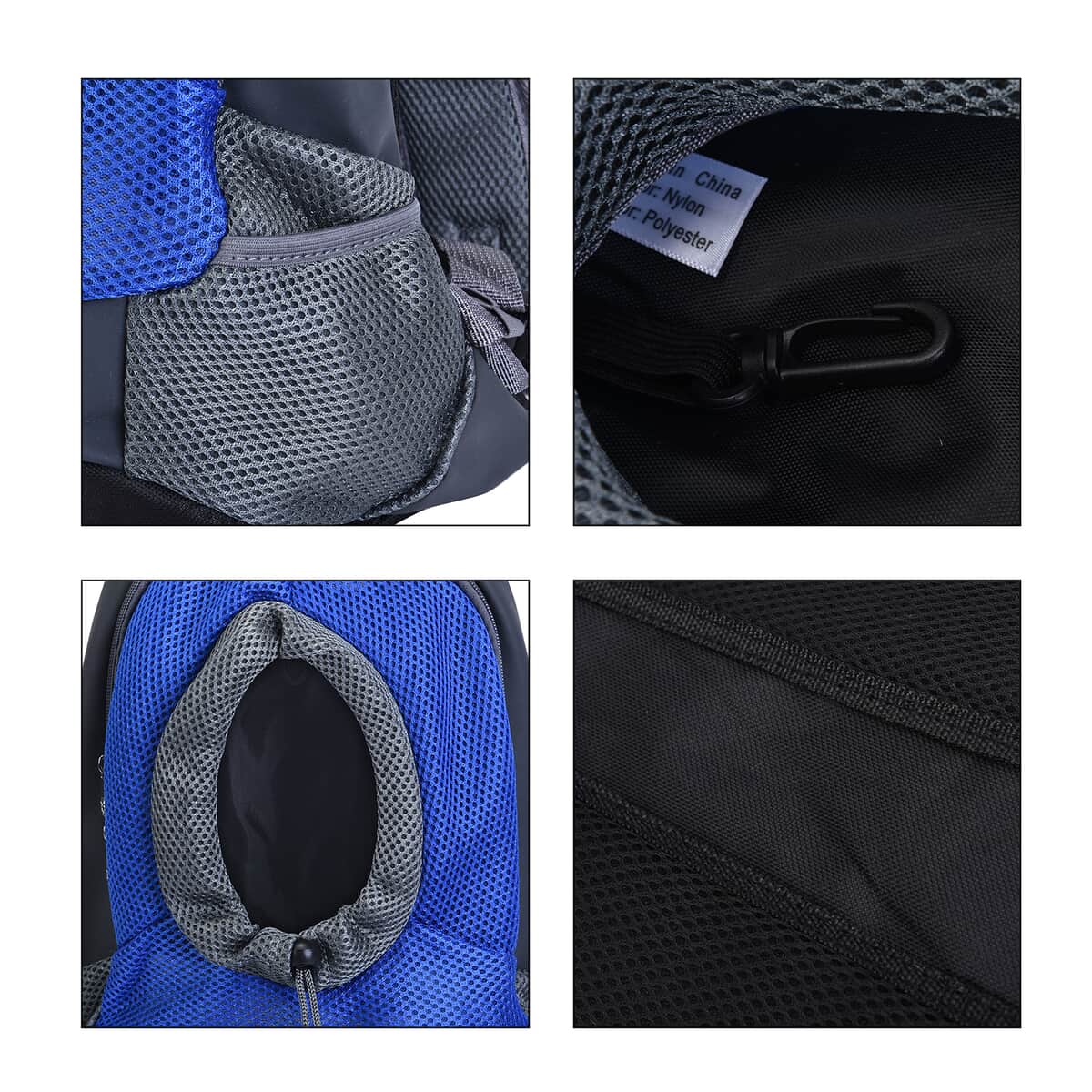 Blue and Grey Nylon Pet Bag (15.74"x12.6"x6.3") with Adjustable Padded Straps image number 4