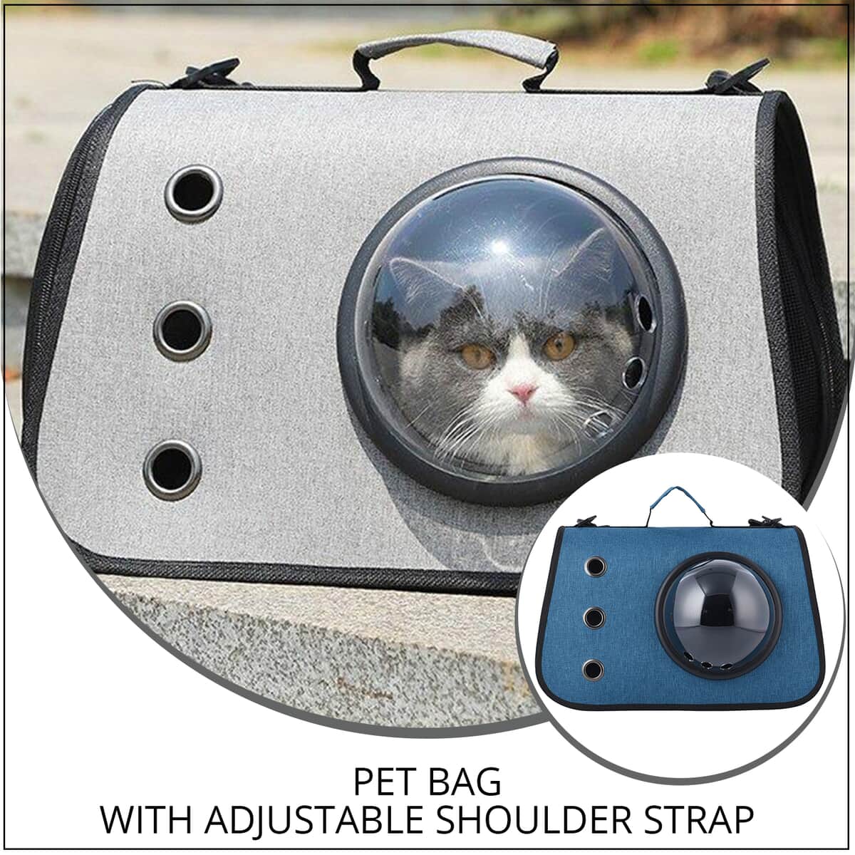 Blue Oxford Fabric Pet Bag with Adjustable Shoulder Strap image number 1