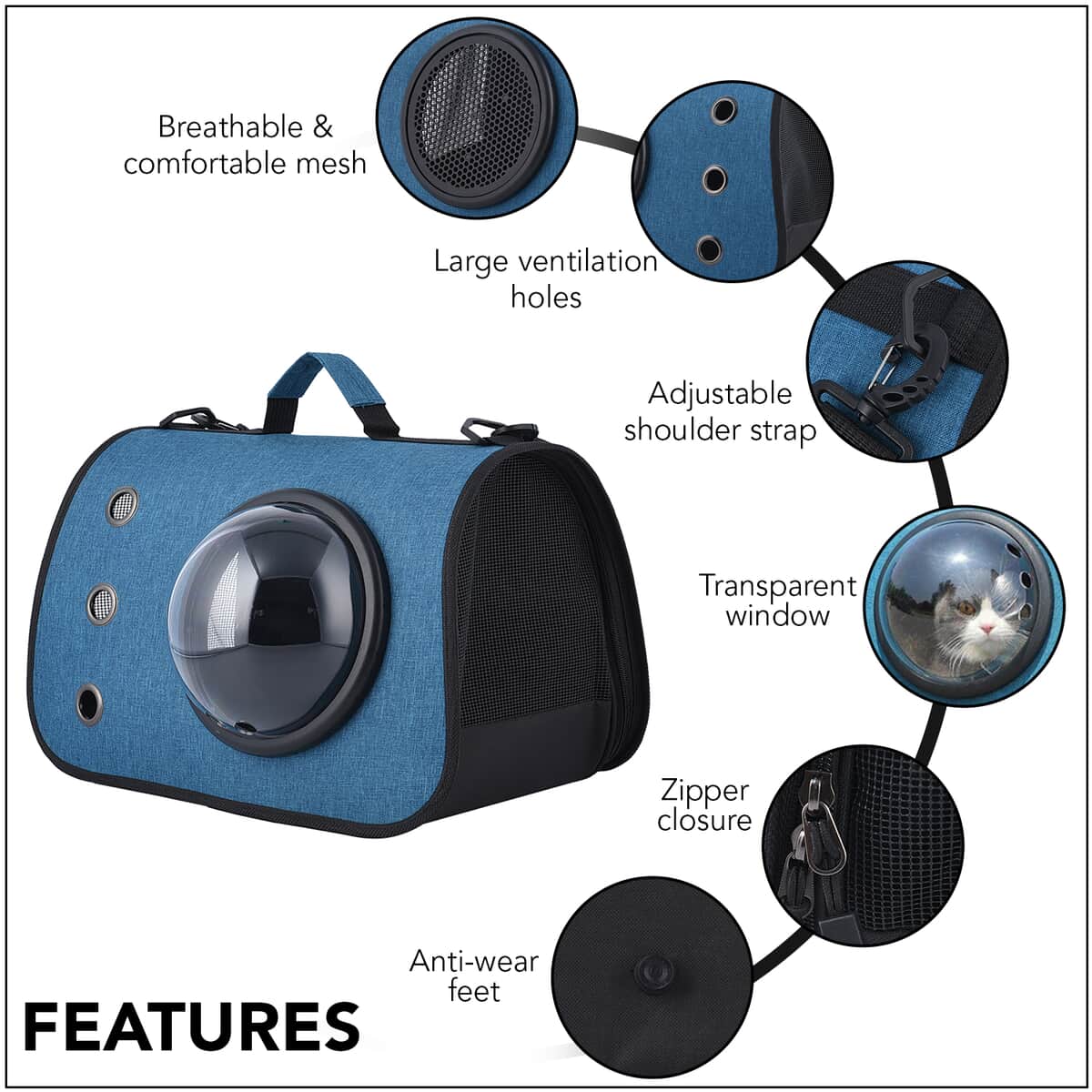 Blue Oxford Fabfric Pet Bag (15.75"x10.24"x11.81") with Adjustable Shoulder Strap image number 2