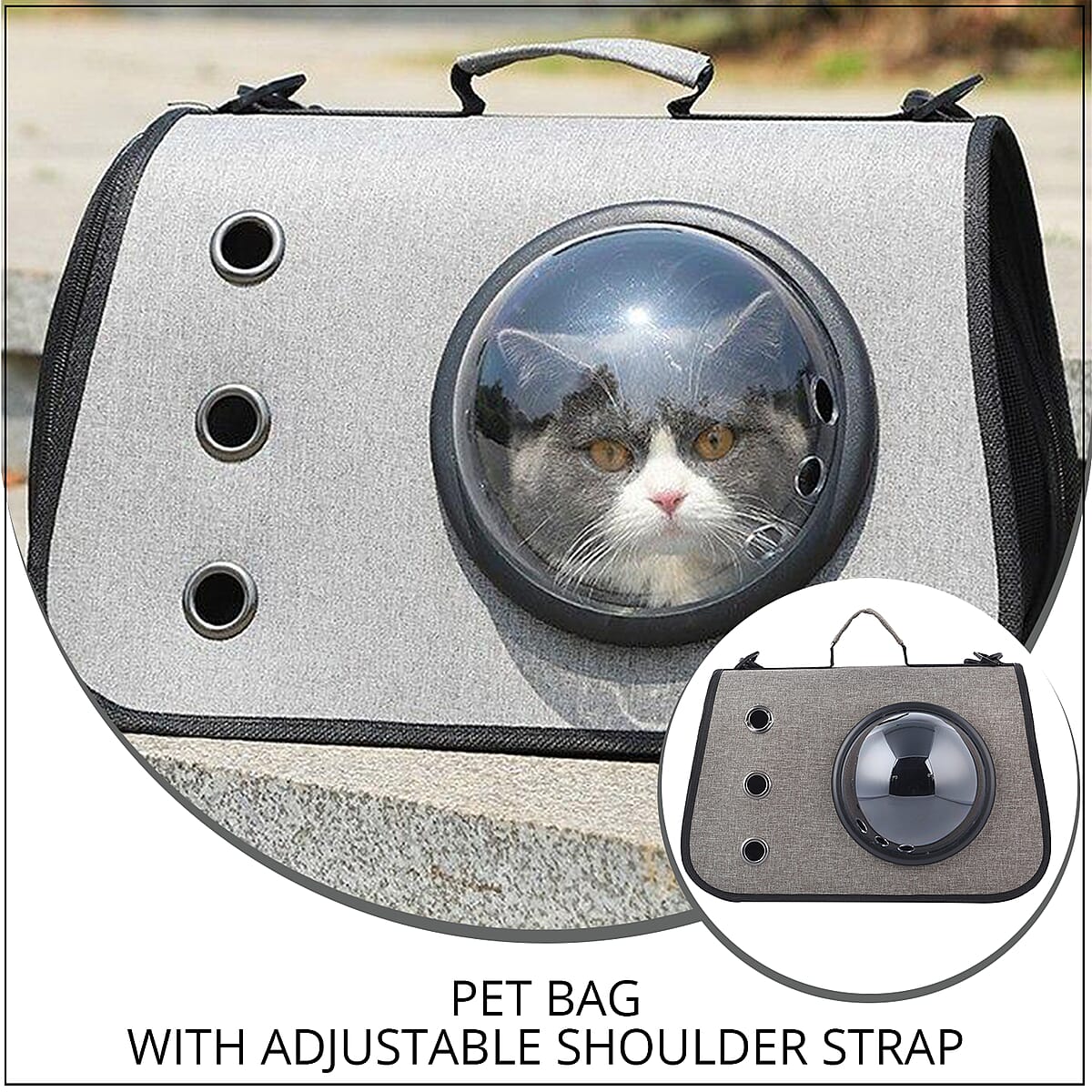 Khaki Oxford Fabric Pet Bag with Adjustable Shoulder Strap image number 1