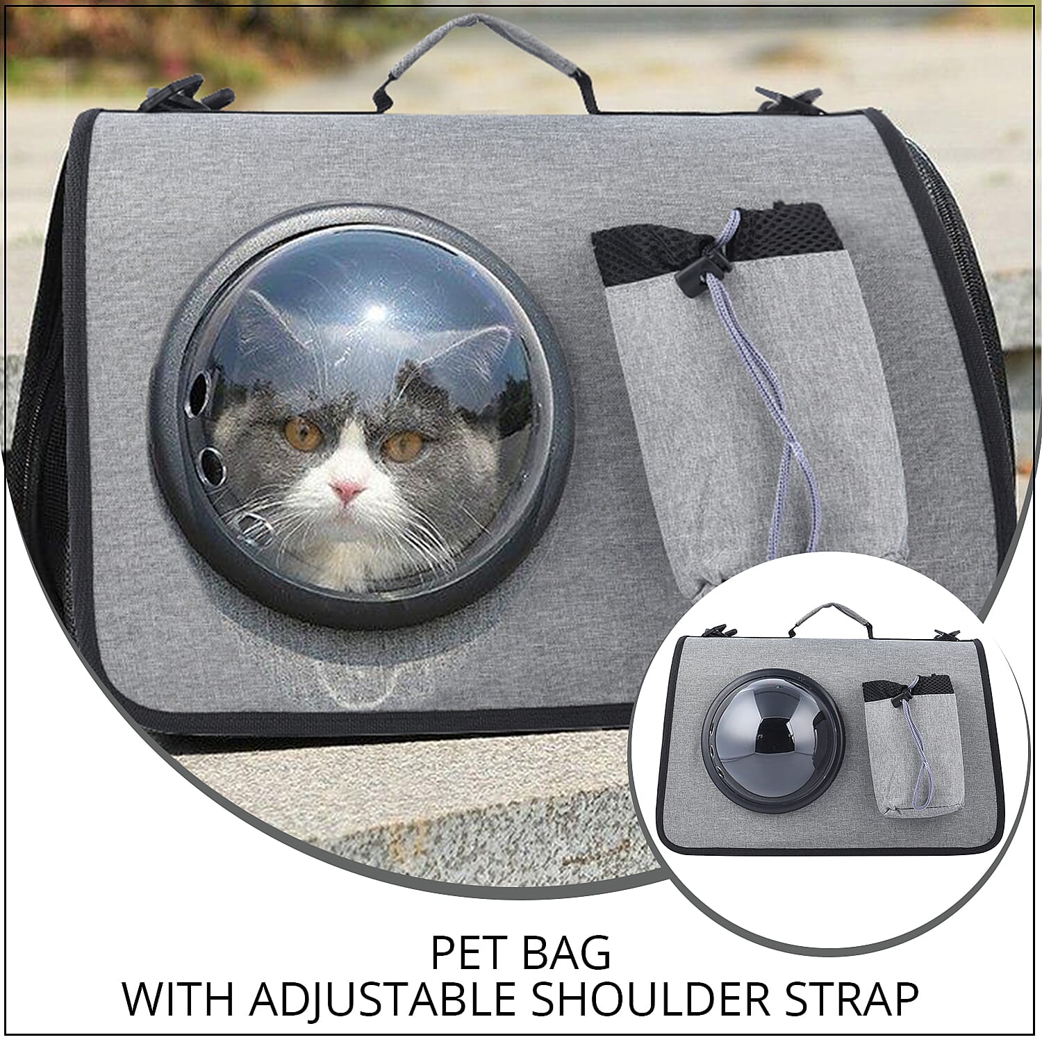 Gray Oxford Fabric Pet Bag with Adjustable Shoulder Strap