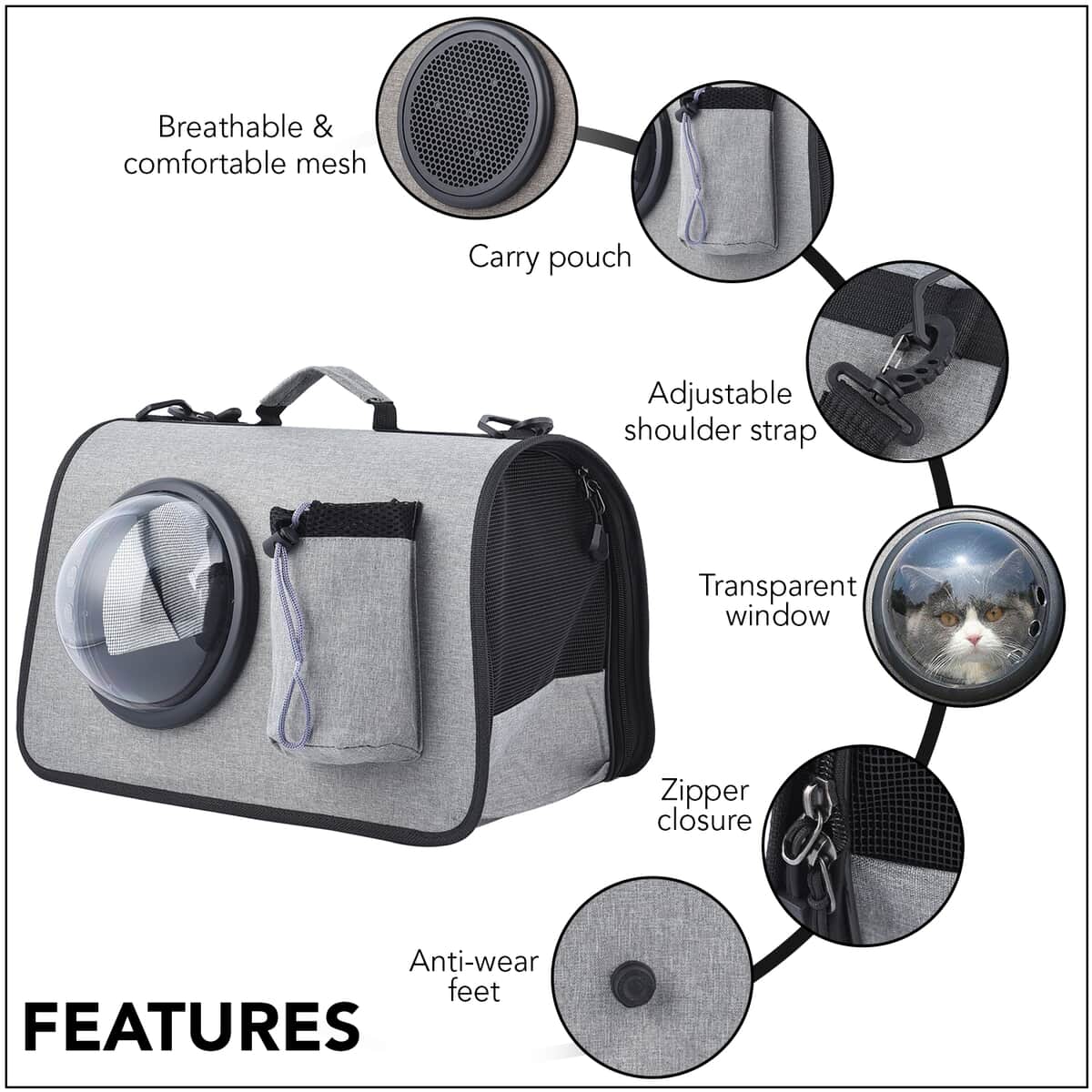 Grey Oxford Fabric Pet Bag (15.75x10.24x11.81) with Adjustable Shoulder Strap image number 2