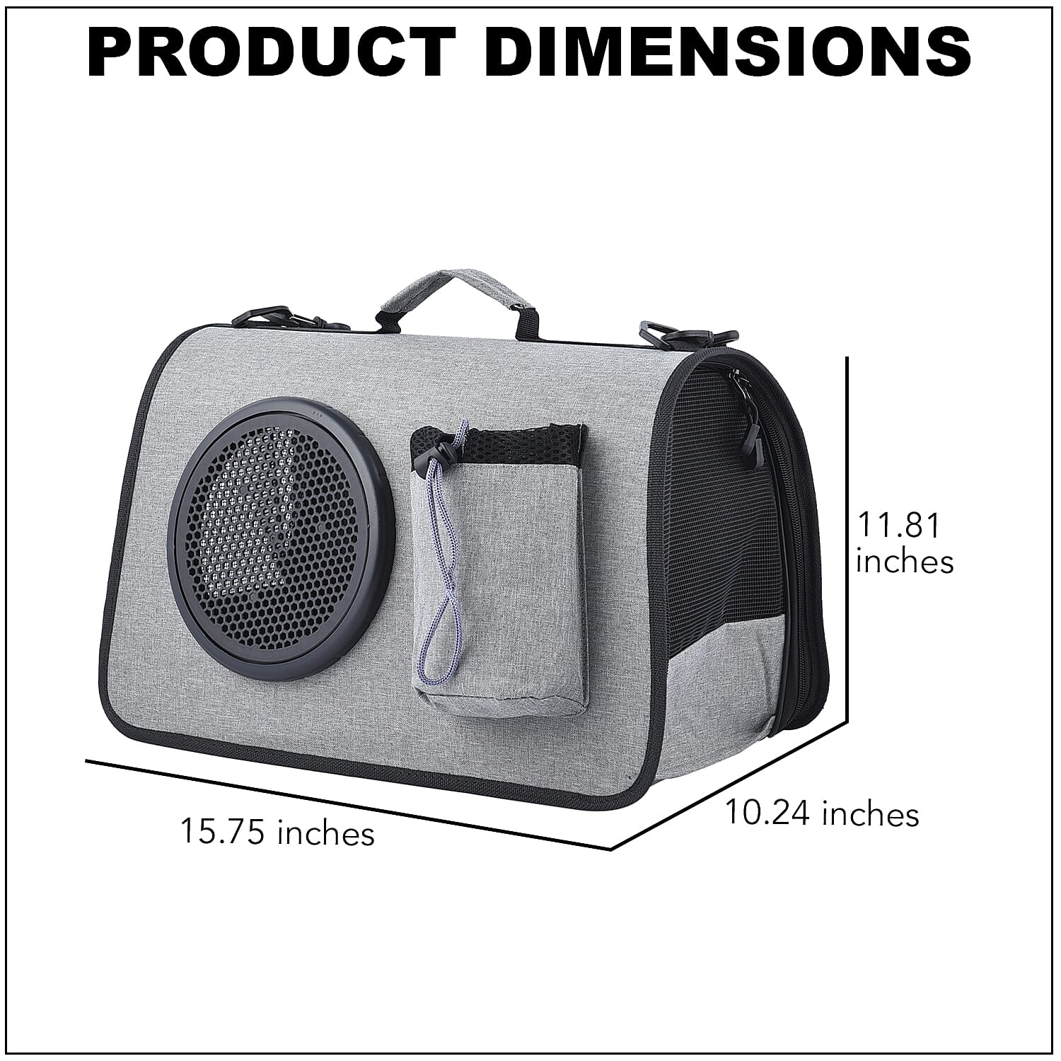 Gray Oxford Fabric Pet Bag with Adjustable Shoulder Strap