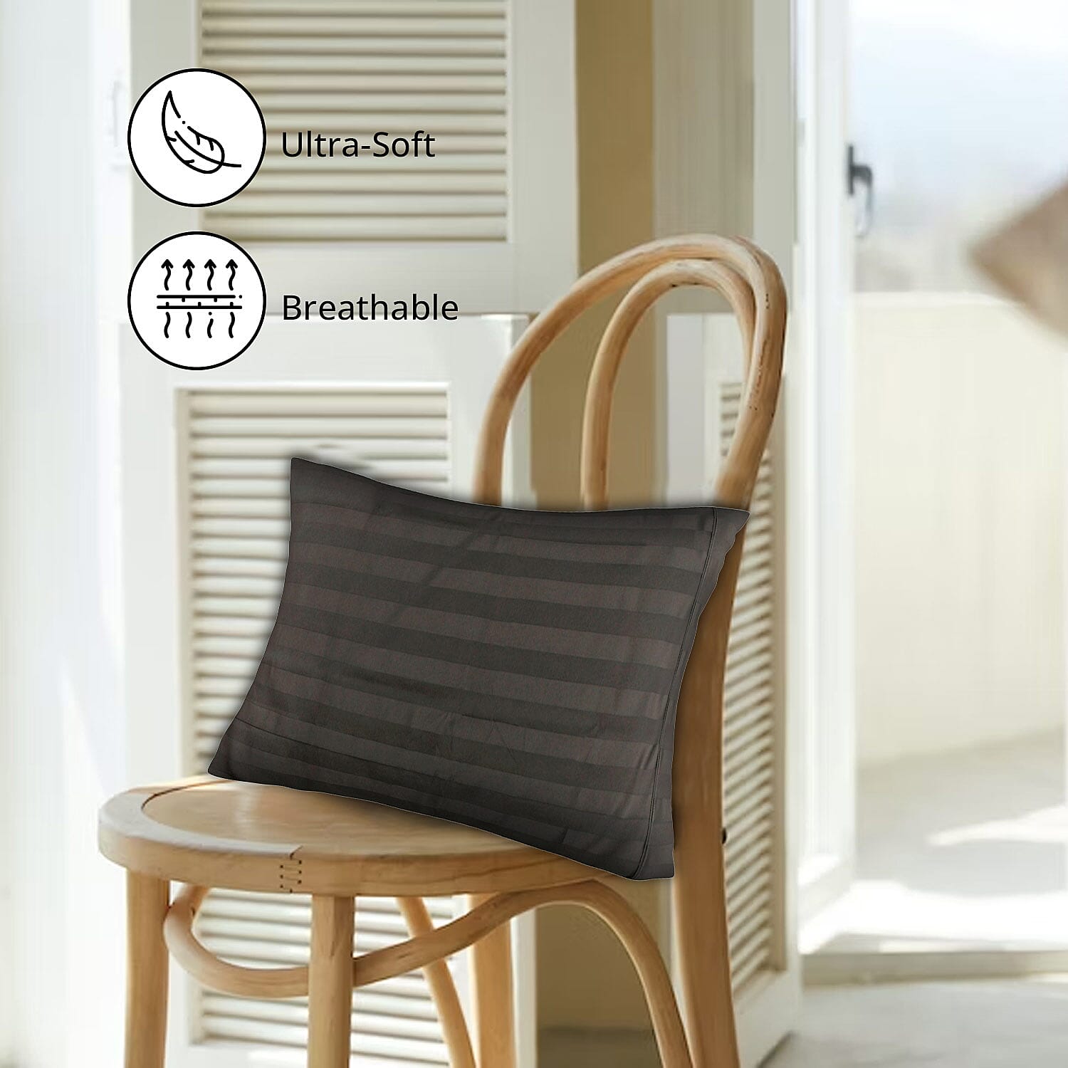 Set of 2 Dark Gray Striped Weave Pattern Cotton Pillow Case - King