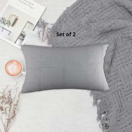 Set of 2 Silver Gray Striped Weave Pattern Cotton Pillow Case - King image number 2