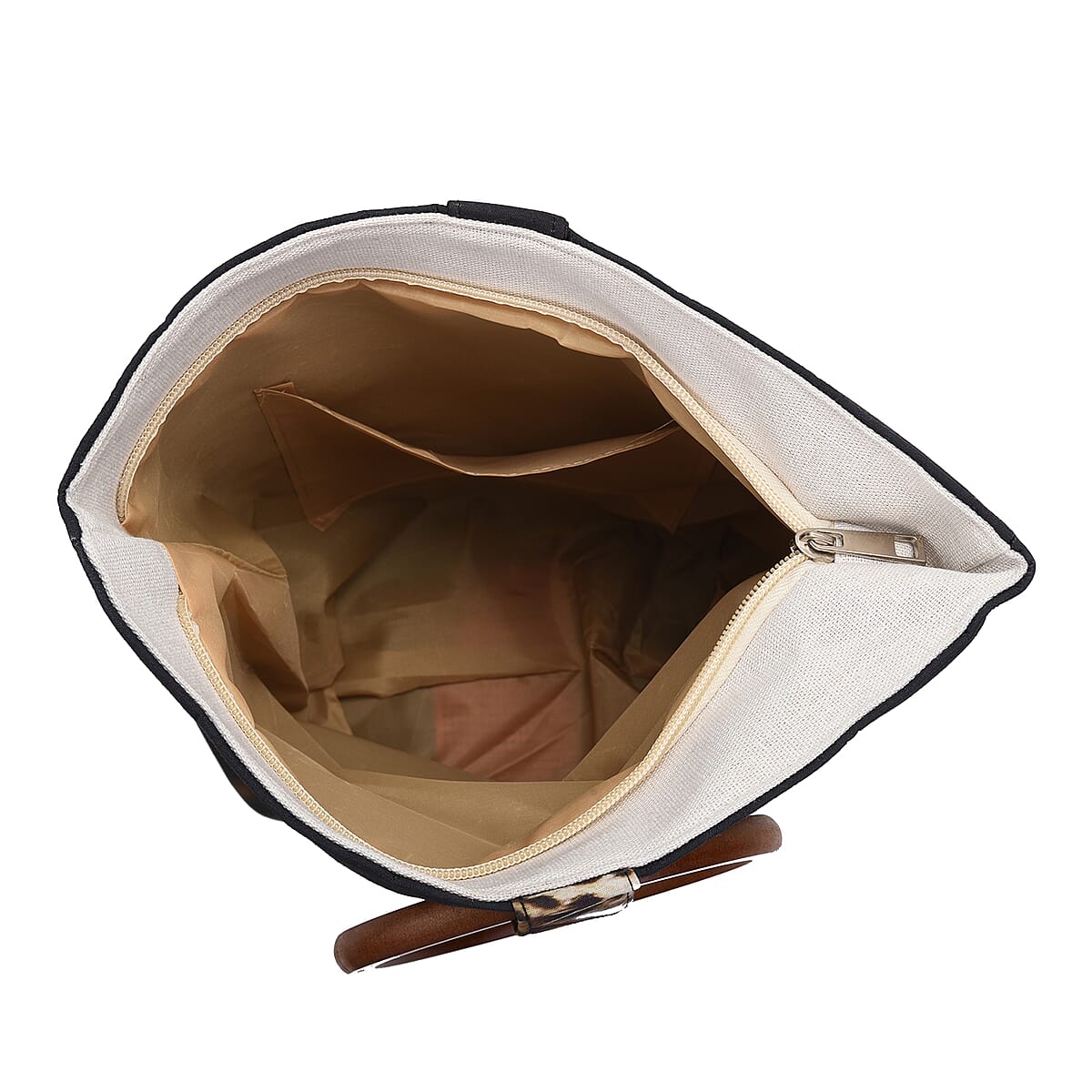 Hong Kong Collection Designer Inspired Yellow Leopard Head Print Pattern Tote Bag with Wooden Handle image number 4