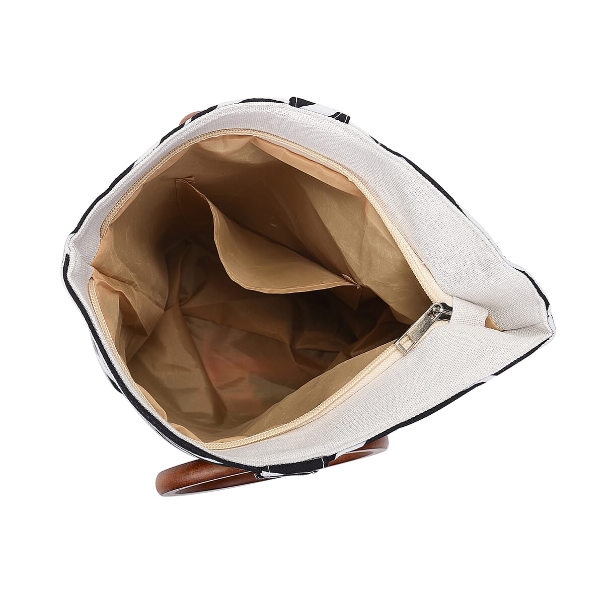 Hong Kong Collection Designer Inspired Black and White Zebra Print Tote Bag with Wooden Handle image number 3