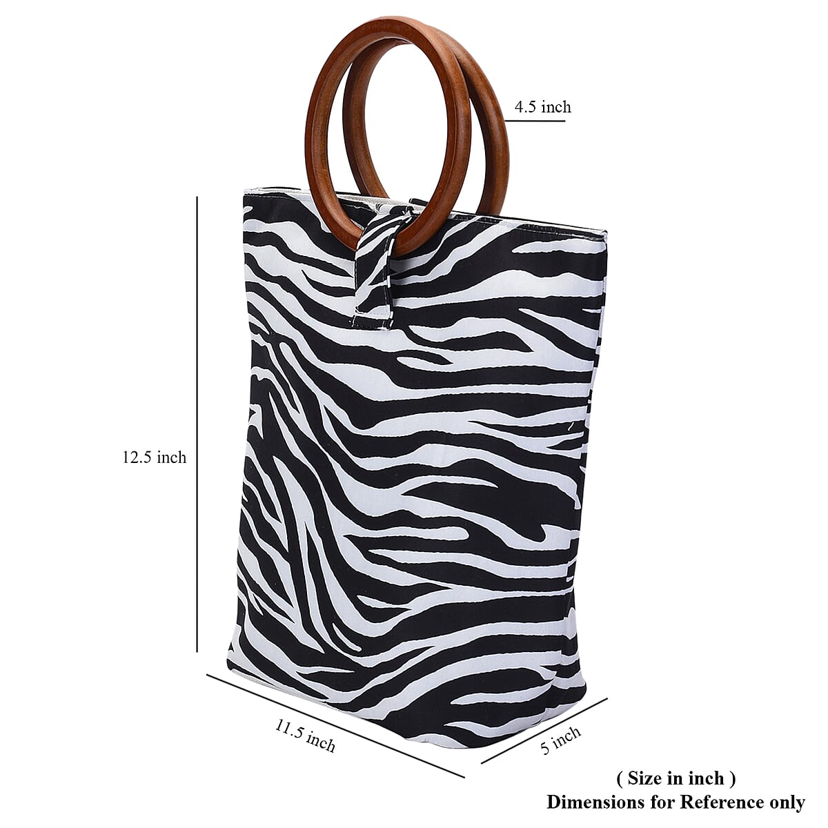 Hong Kong Collection Designer Inspired Black and White Zebra Print Tote Bag with Wooden Handle image number 4