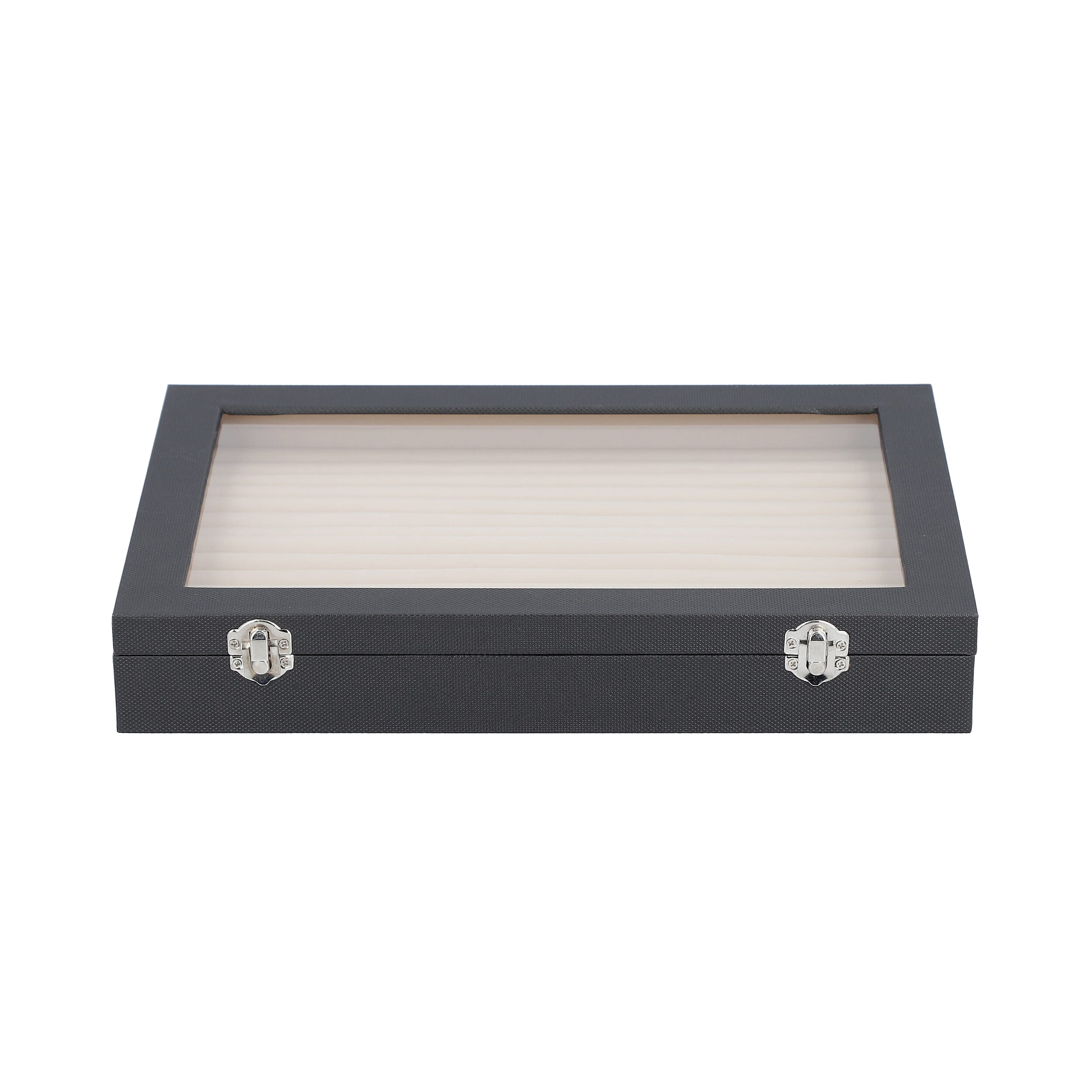 Black Leatherette Paper 150 Slot Rings and Earrings Box with Anti Tarnish Lining & Latch Clasp