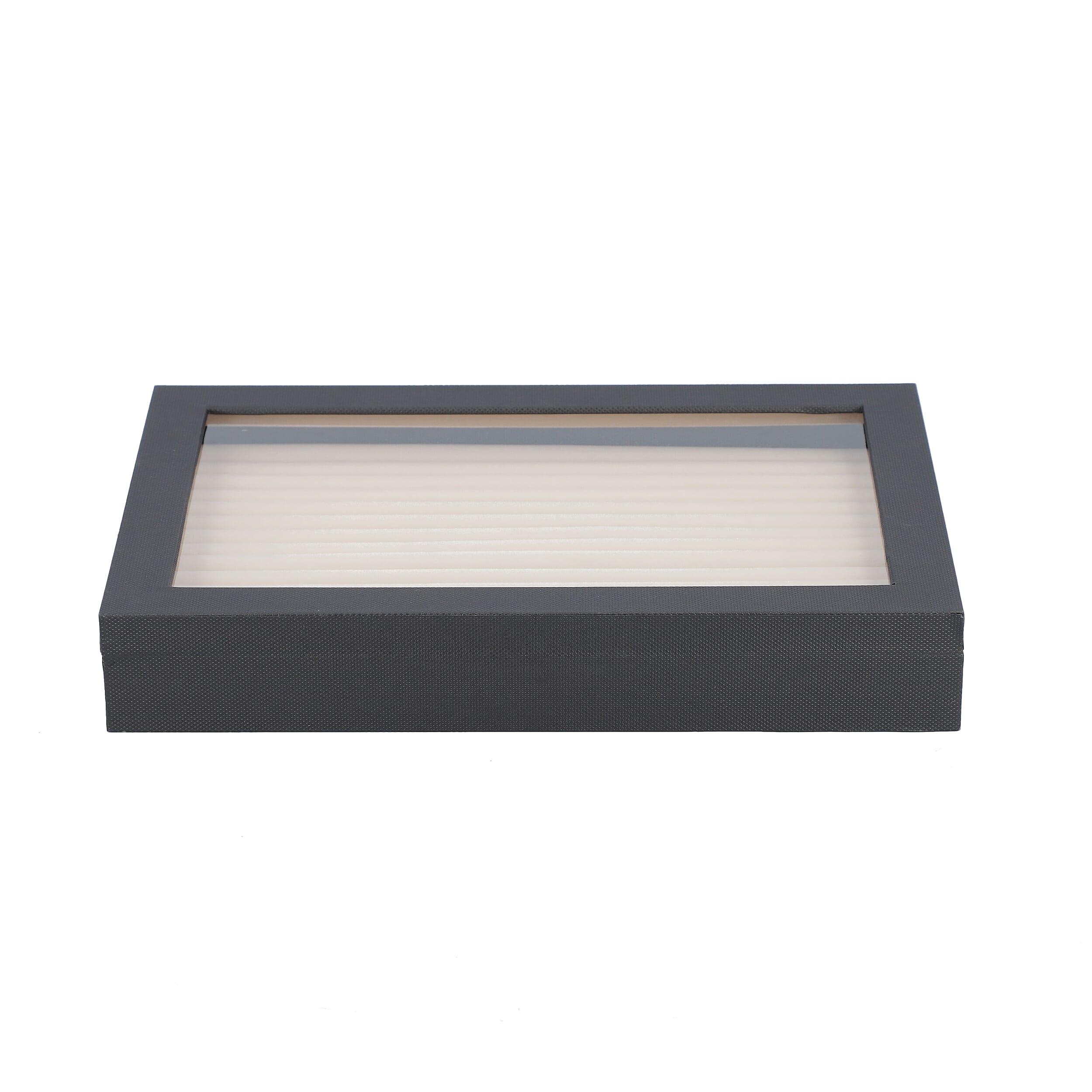 Black Leatherette Paper 150 Slot Rings and Earrings Box with Anti Tarnish Lining & Latch Clasp