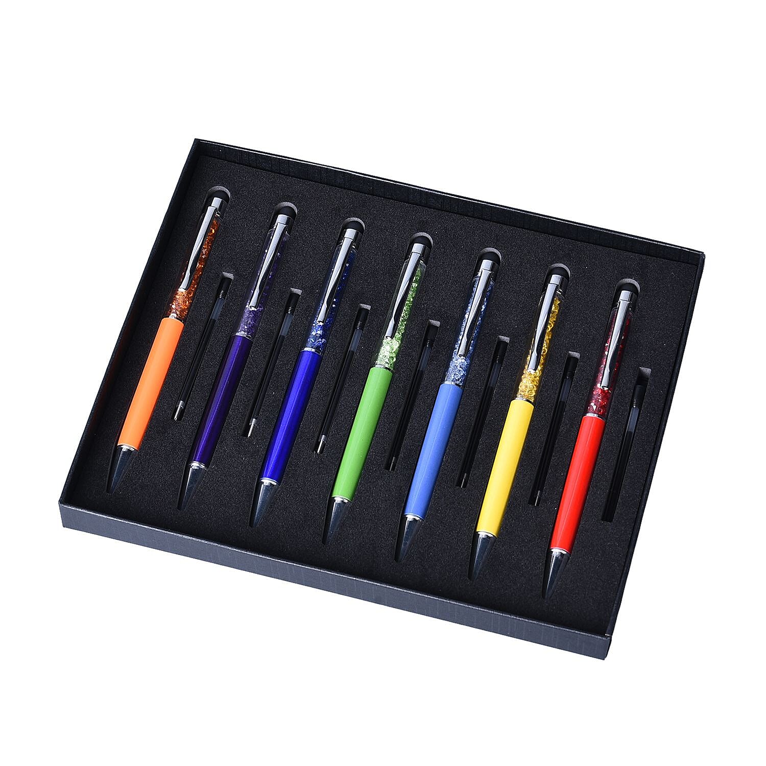 Set of 7 Multi Color Acrylic Crystal 2 in 1 Ball Point Pen | Stationary Set | Unique Corporate Gifts | Personalized Stationary Sets