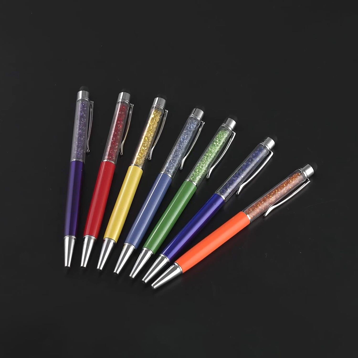 Set of 7 Multi Color Acrylic Crystal 2 in 1 Ball Point Pen | Stationary Set | Unique Corporate Gifts | Personalized Stationary Sets