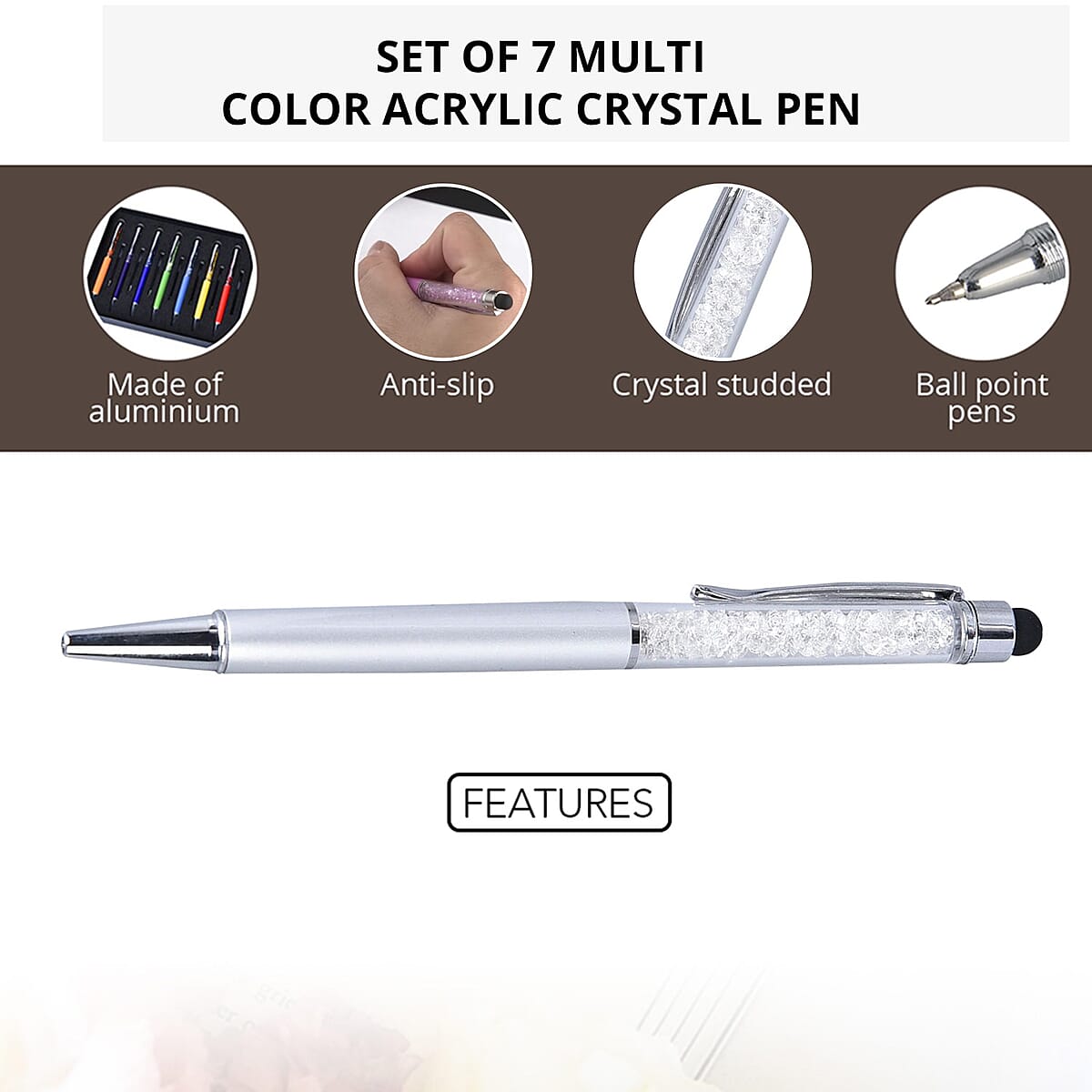 Buy Set of 7 Multi Color Acrylic Crystal 2 in 1 Ball Point Pen ...
