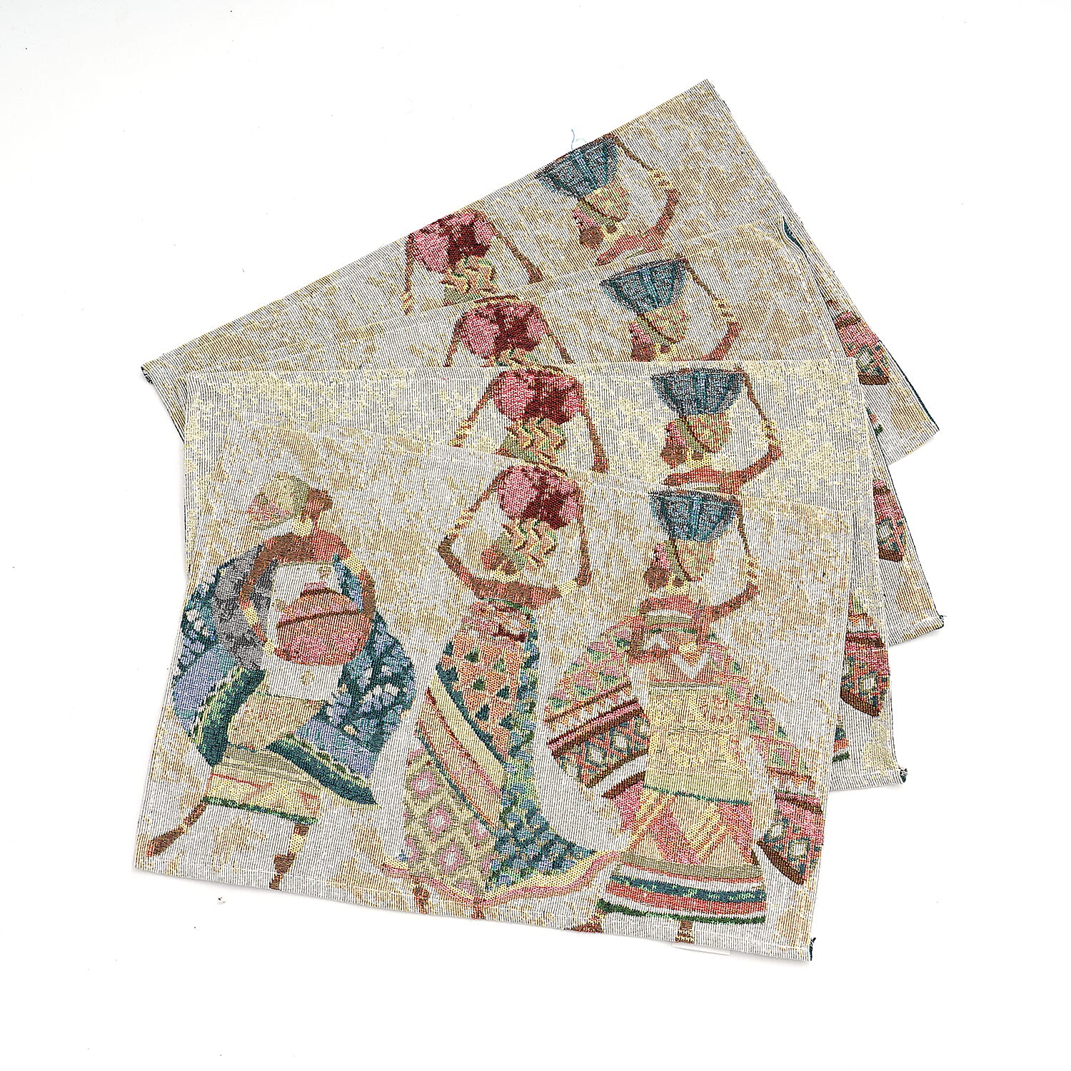 Set of 5 Multi Color Ancient Tribal Printed Jacquard Placemats and Table Runner