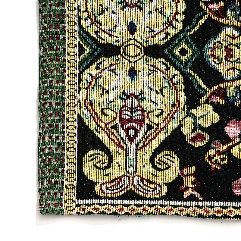Set of 5 Black with Multi Color Vintage Art Printed Jacquard Placemats and Table Runner
