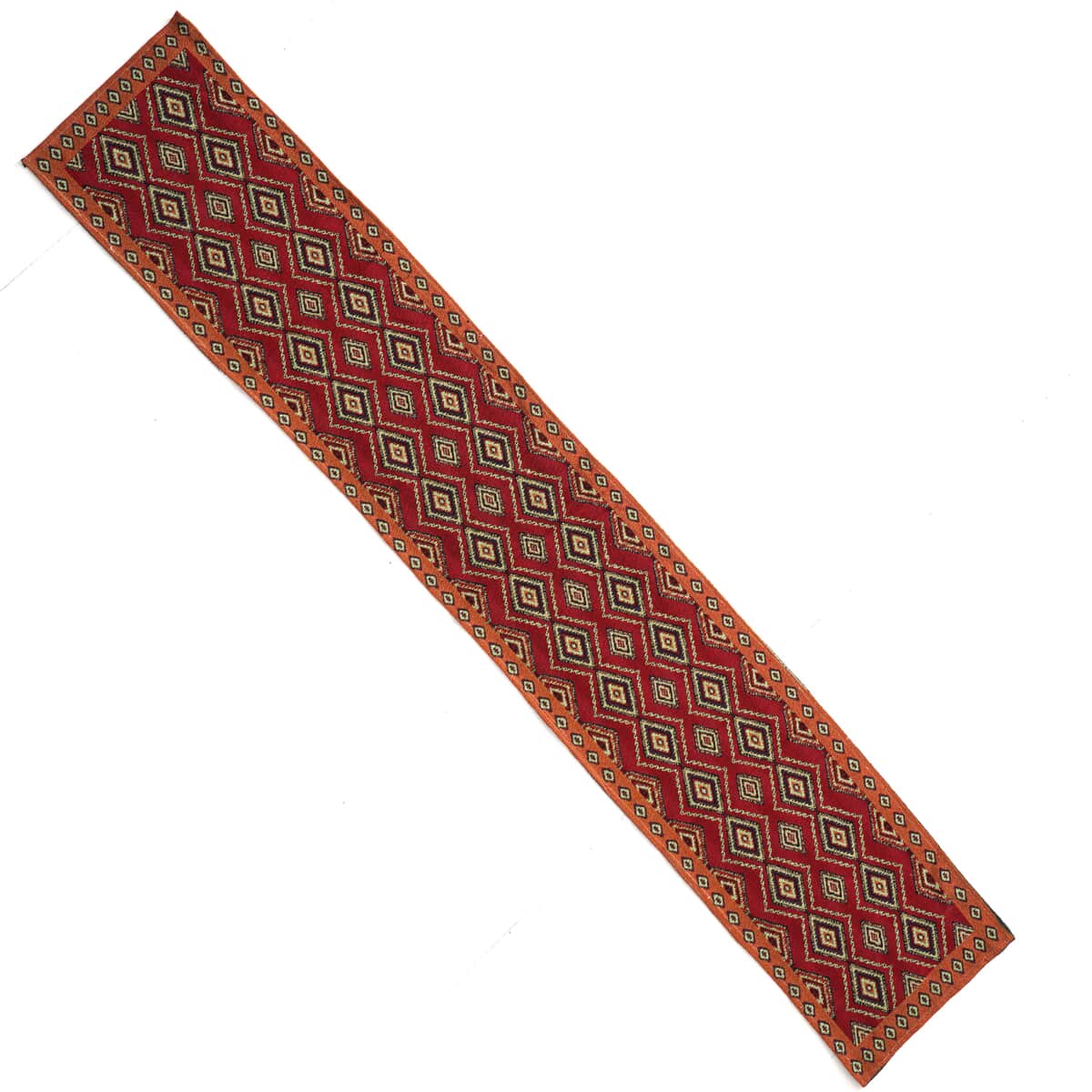 Set of 5 Red with Multi Color Decorative Geo Printed Jacquard Placemats and Table Runner image number 3