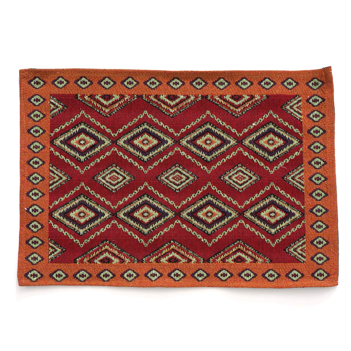 Set of 5 Red with Multi Color Decorative Geo Printed Jacquard Placemats and Table Runner image number 5